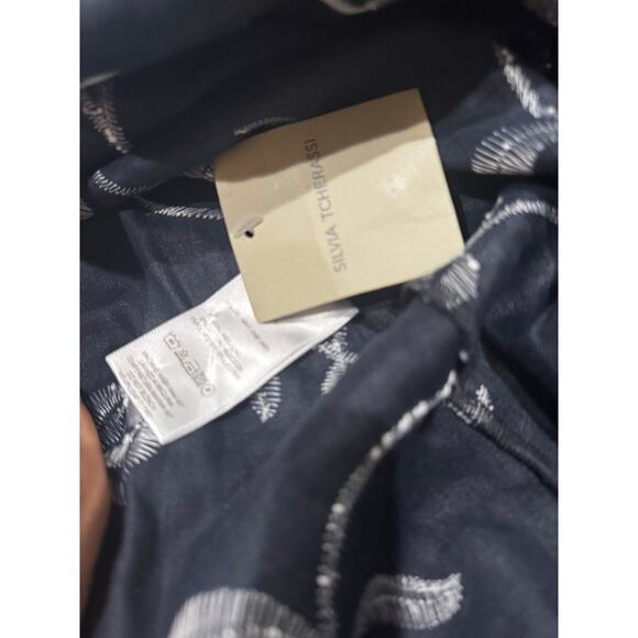 Silvia Tcherassi Lea Blue Embroidered Linen Cotton Midi Dress Twist Neckline S - Picture 7 of 16